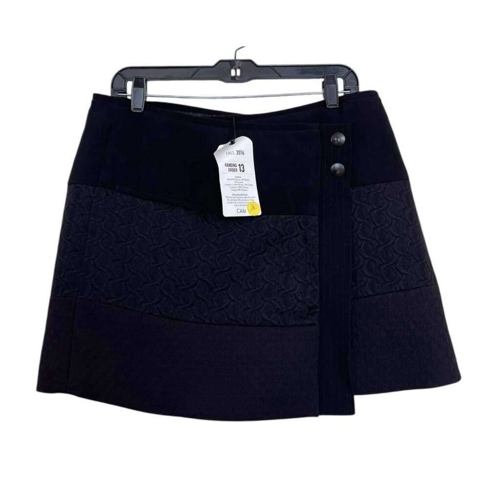 Cabi Asymmetrical‎ Wrap Skirt Medium Black Mini Textured Buttons Short Swathe